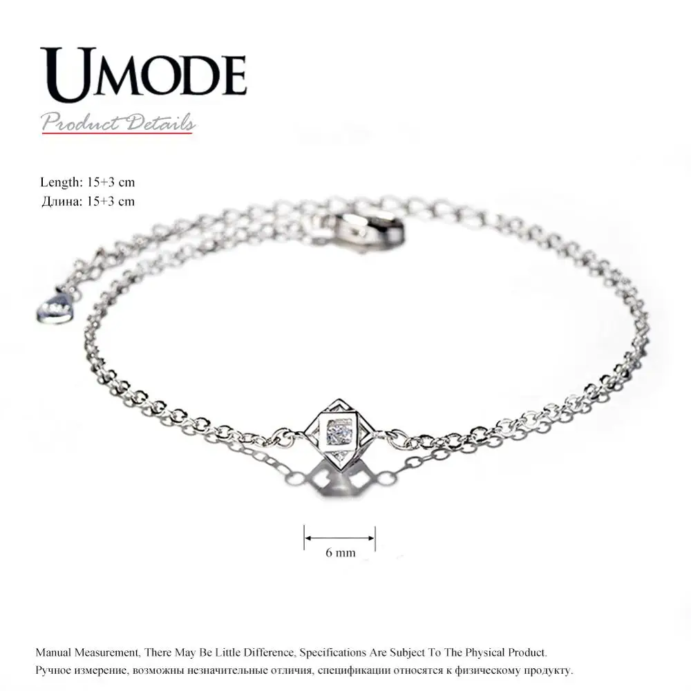 Женский браслет из серебра 2019 пробы UMODE регулируемая цепочка с геометрическими