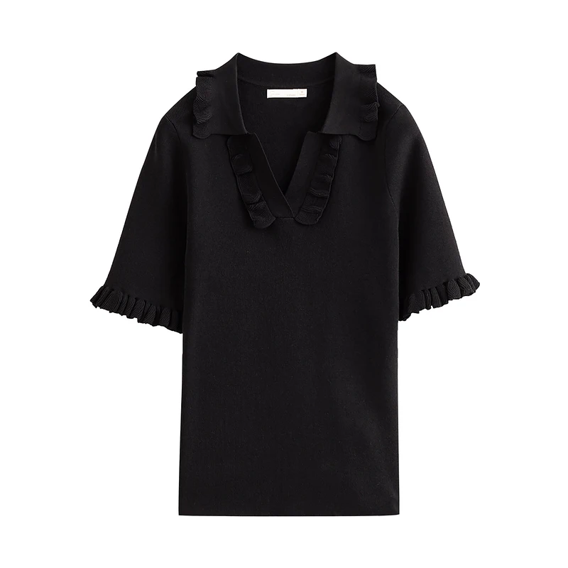 

INMAN Office Chic Knitwear Top Lady Fashion Summer Solid Color Short Sleeve Stringy Slevege Desgin Knit Wear Top