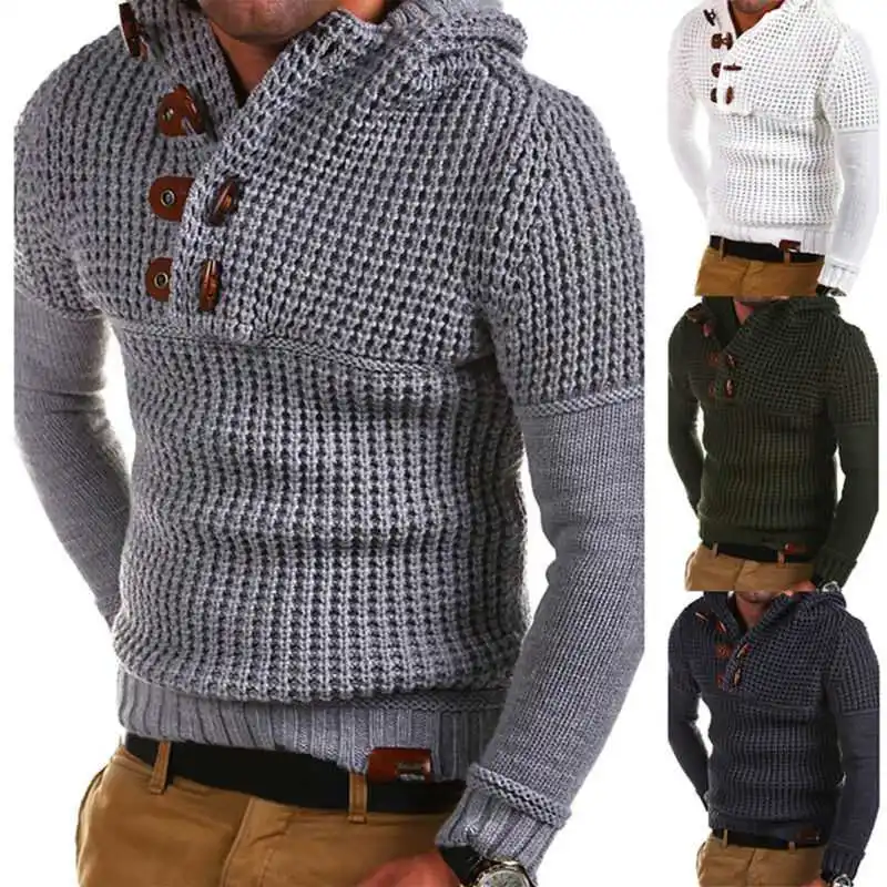 

Мужские вязаные топы с длинным рукавом, зимний джемпер, свитер, пуловер с капюшоном, пальто