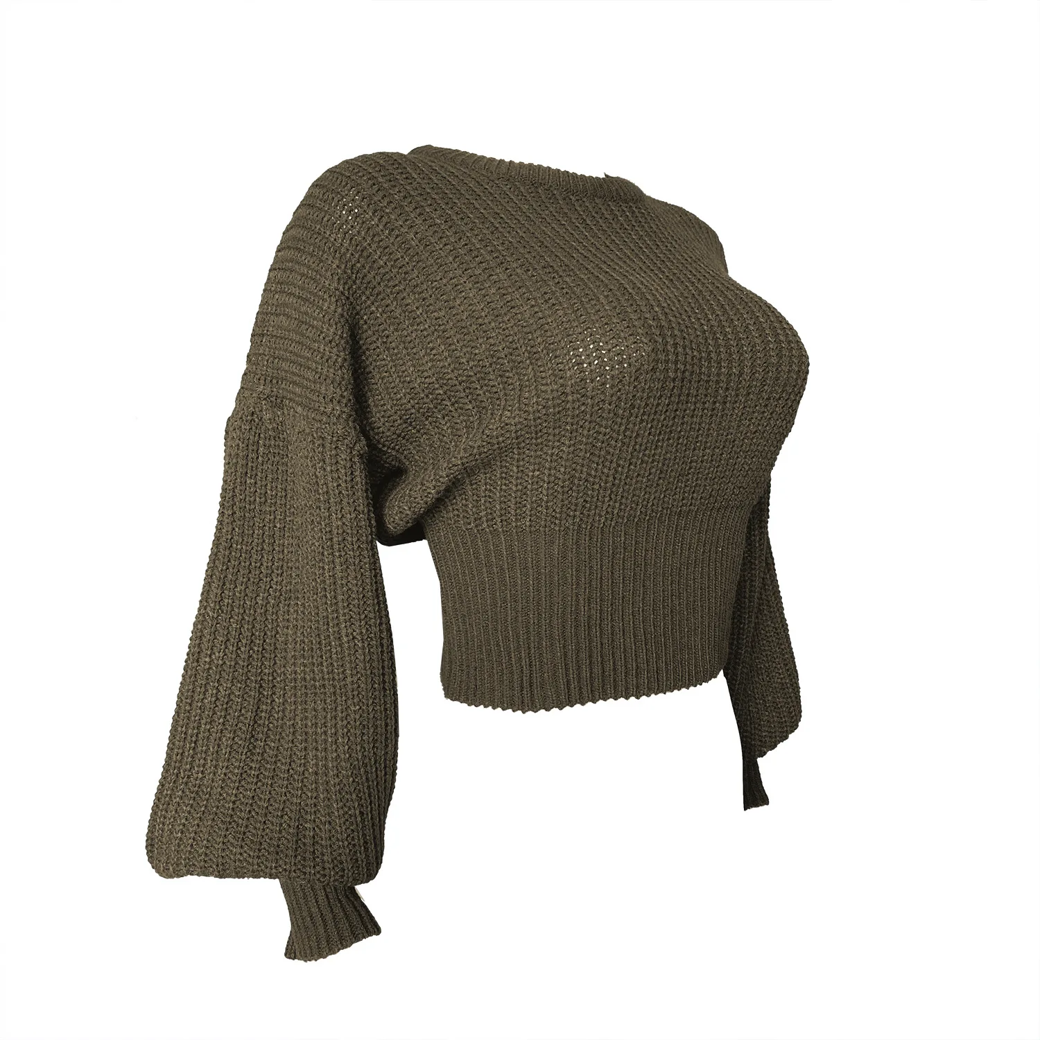 

JESSIC O Neck Lantern Sleeve Solid Slim Sweater Knit Elegant Temperament Autumn Sweaters For Women Fashion Pullovers Streetwear