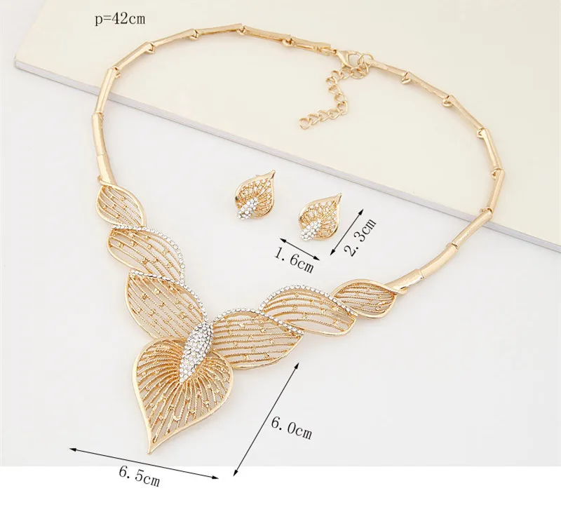 Kymyad Collier Femme Heart Necklaces &amp Pendants Jewelry Sets Crystal Hollow Metal Collares Statement Gold Color Colar For Women |