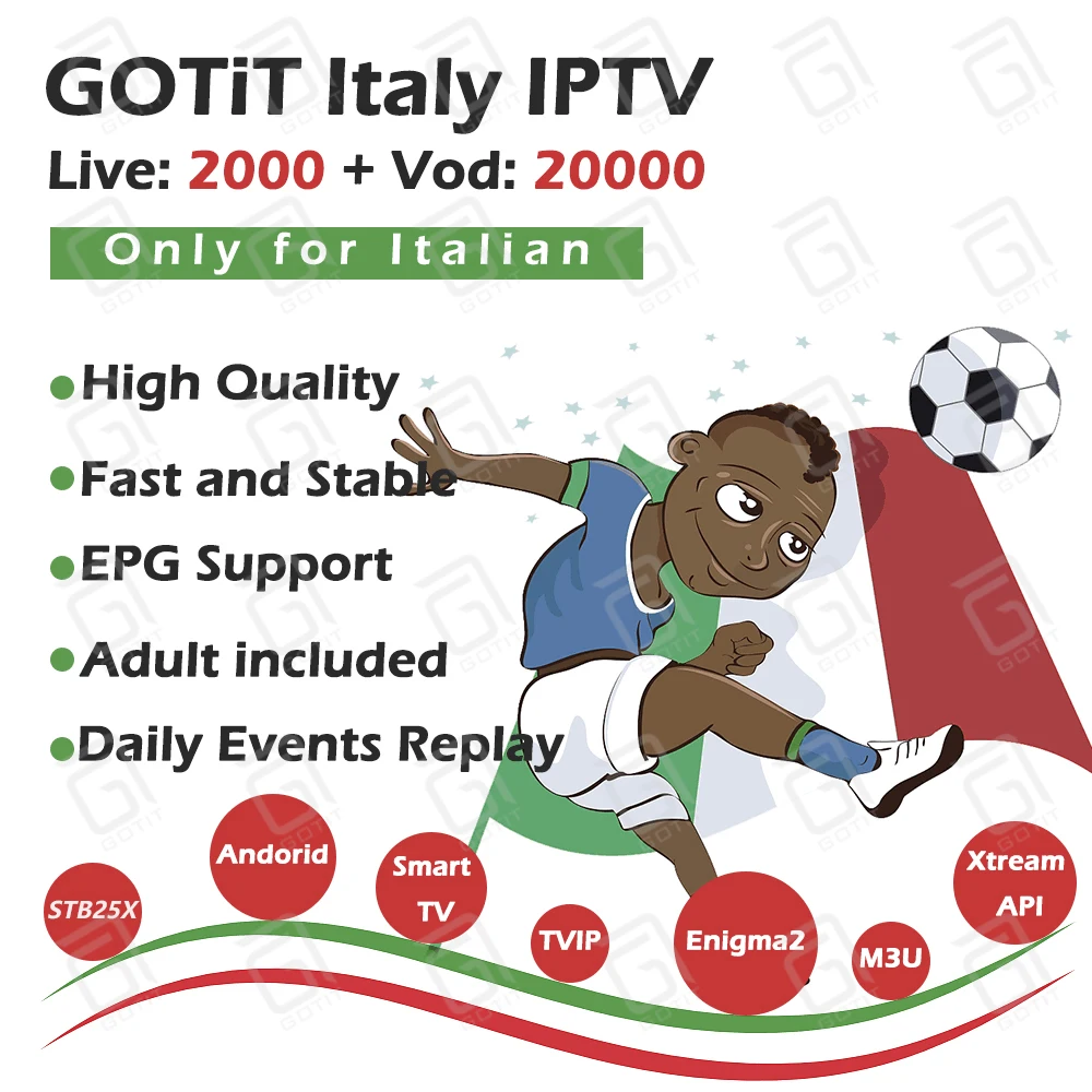 GOTiT tv подписка Италия ТВ итальянский ТВ для взрослых ТВ 2000Live+ 20000VOD для M3U Android Smart tv Enigma2 tv IP Mobile