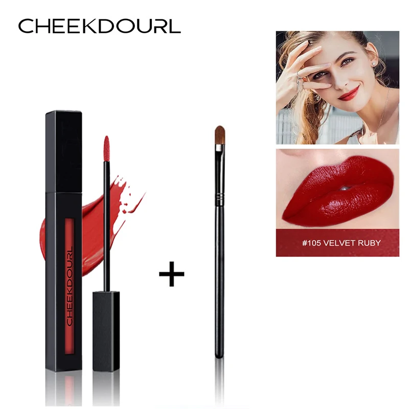 

CHEEKDOURL 5 Colors Square Tube Matte Lip Gloss Velvet Lasting Moisturizing Cosmetic Makeup+Blending Concealer Brush Suit