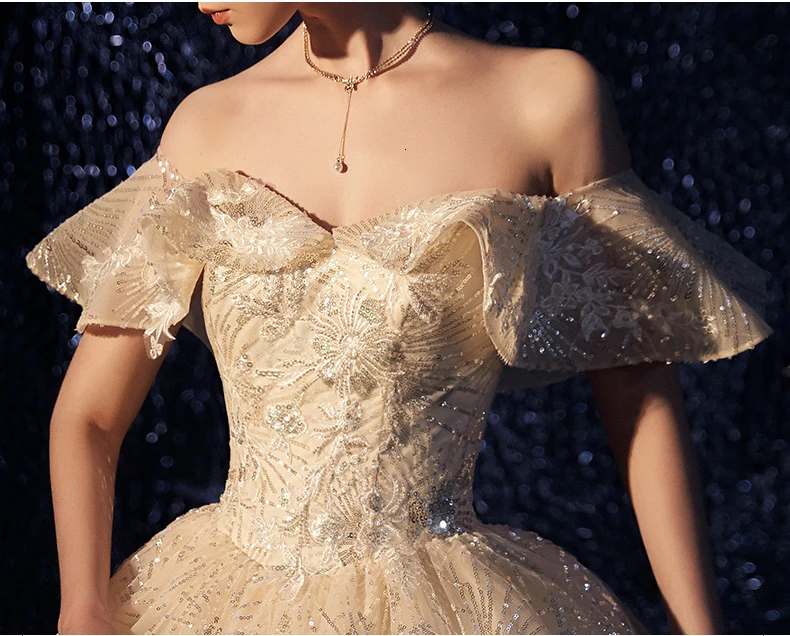 Vivian's Bridal Fancy Sky Empire Weding платье роскошное кружевное платье с блестками и аппликацией с расклешенными рукавами романтическое Элегантное свадебное платье с вырезом лодочкой