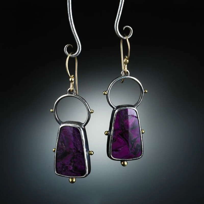 Индийские этнические фиолетовые серьги-капли из камней правильной