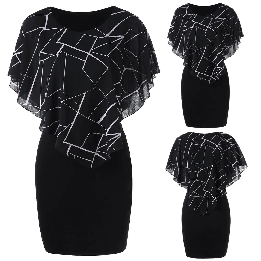 Женское модное платье с принтом шифоновое облегающее мини круглым вырезом и