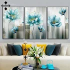 Современные искусственные синие цветы, печать на холсте, картины, декор для гостиной в скандинавском стиле, домашний интерьер, плакат без рамки