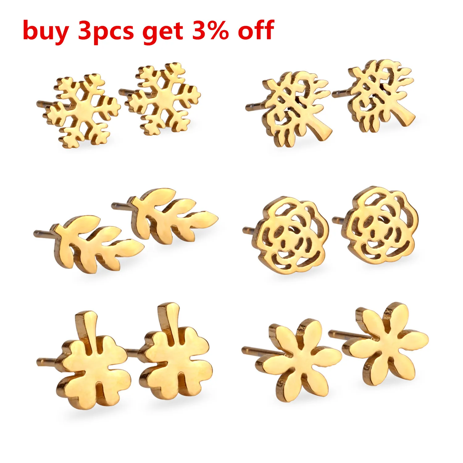 Серьги гвоздики женские из нержавеющей стали в форме дерева снежинки|earrings set|set