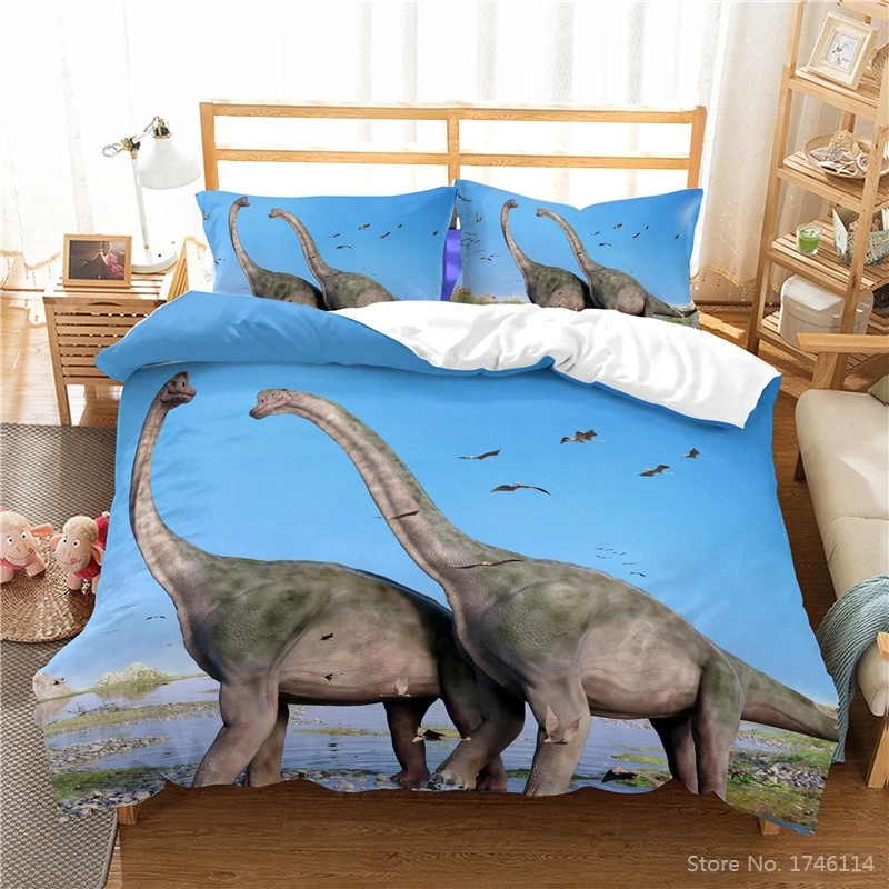 

3D Cartoon Multi-colored Cute Dinosaur Bedding Set Twin Full Queen King Size Duvet Cover Set Bed Linens for Kids Boys Girls Gift