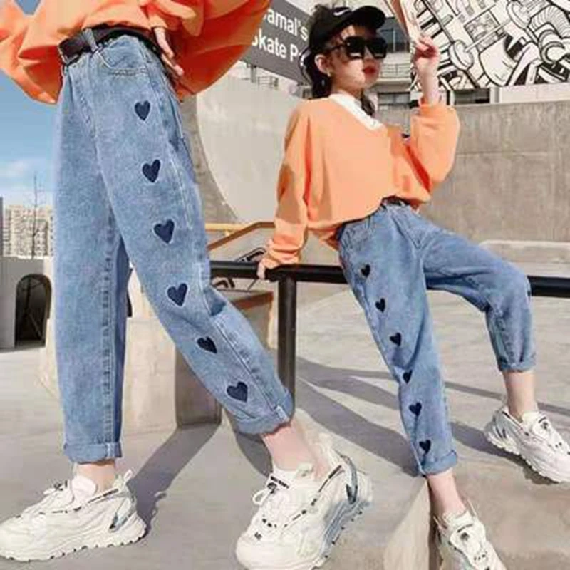

Jeans For Girls Heart Pattern Kids Jeans Girls Spring Autumn Jeans For Kids Casual Style Children's Jeans Clothes 6 8 10 12 14