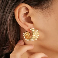 wesparking retro pearl beads stud hoop earrings for women monki gold plated temperament baroque shape year trend free shipping