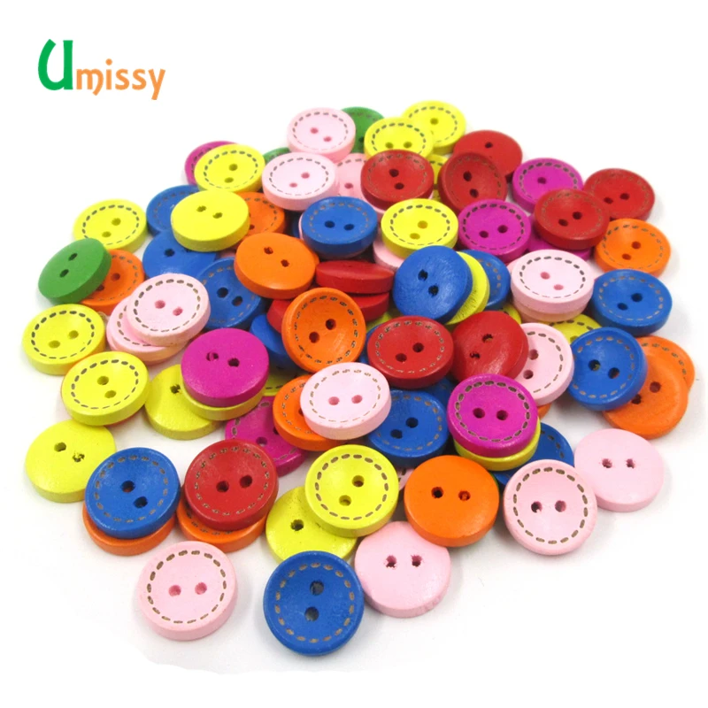 100 шт Круглые разноцветные Деревянные Кнопки DIY Скрапбукинг ремесла украшения