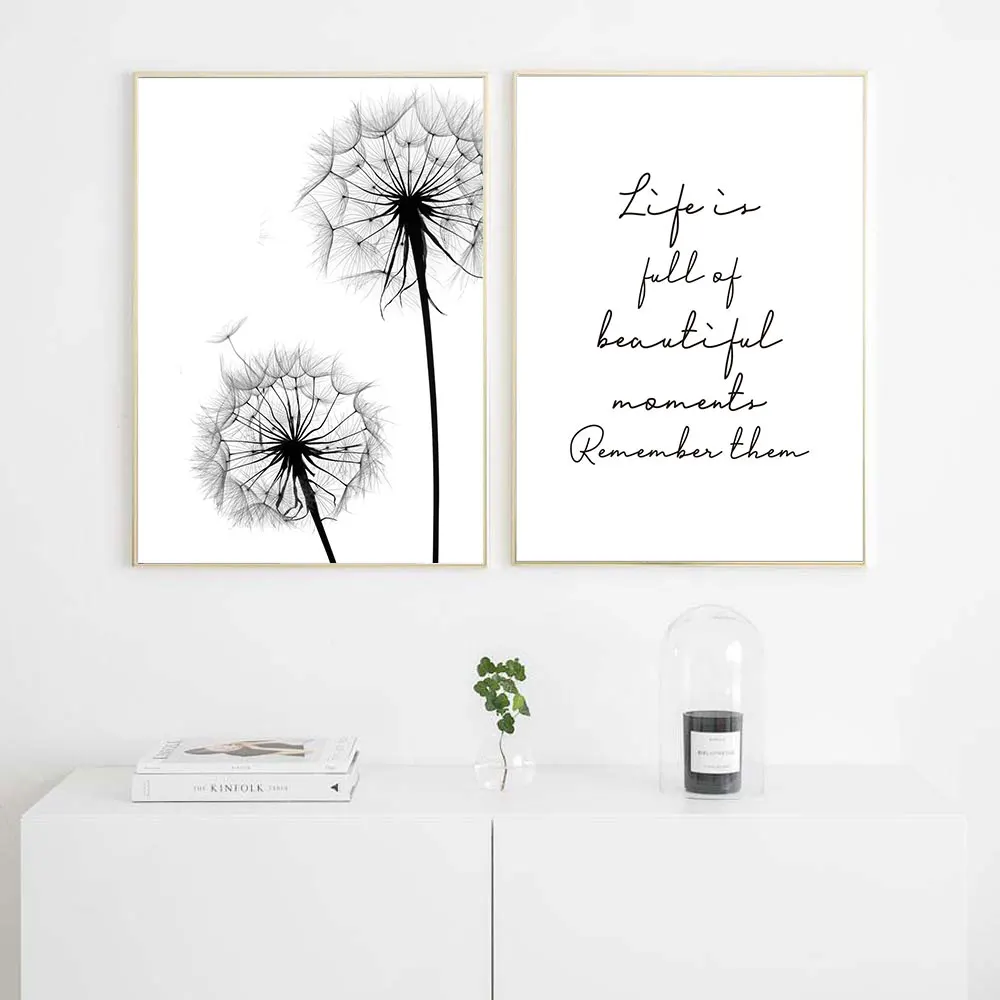 Черно-белые картины Одуванчик живопись холст Цитата художественный принт нордический Одуванчик плакат настенное искусство Спальня без рамы