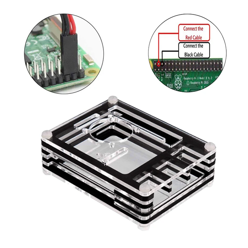 Акриловый чехол для Raspberry Pi 4 черный прозрачный корпус + охлаждающий вентилятор
