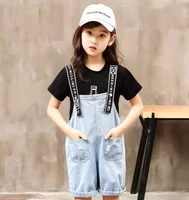 girls summer clothes set kids shorts overalls new girl casual costume for children 4 6 8 10 12 year teen t shirtjumpsuit 2 pcs