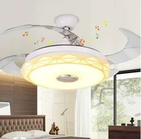 42modern remote invisible ceiling fan led light bluetooth music chandelier lamp 3 color dimming for living room bed room