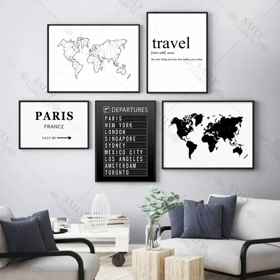 

Custom World Map Print Travel Poster Airport Board Wall Art Picture Destination Canvas Painting for Living Room Home Decoration