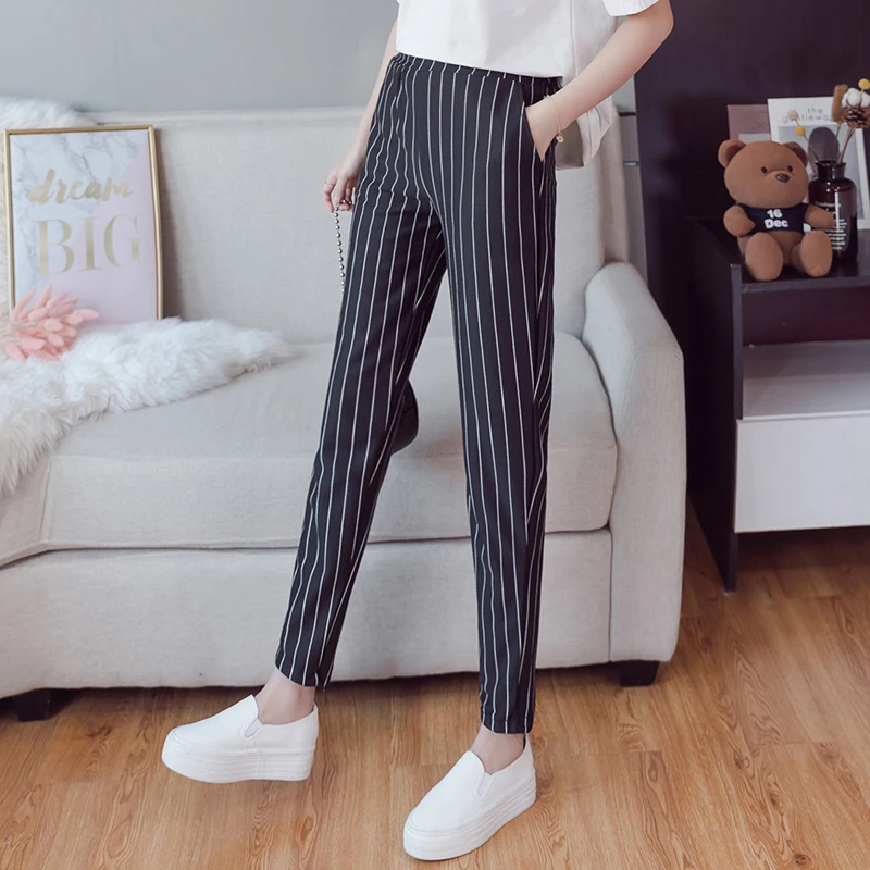 Модные женские брюки 2021 Весенняя офисная одежда полосатые шаровары повседневные