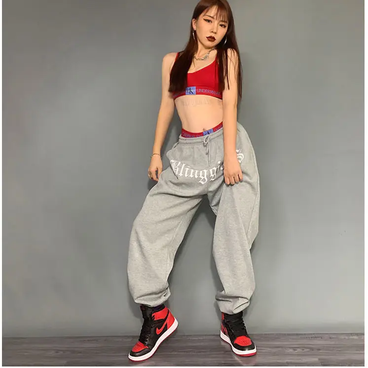 

Grey casual sports pants women hip-hop gray toe pants spring and autumn loose hip-hop pants printing tide 2021 new