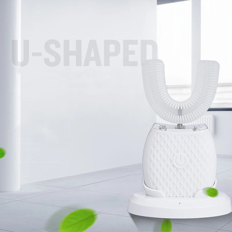 

360 Degrees Intelligent Automatic Sonic Electric Toothbrush U Type 4 Modes Tooth Brush USB Charging Tooth Whitening Blue Light