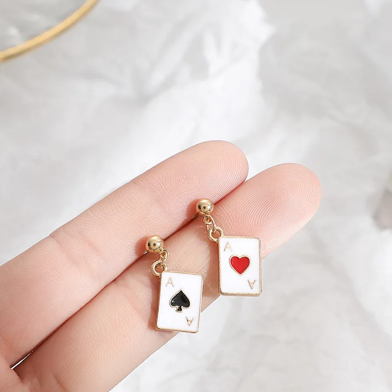 

Personality Creative Playing Cards Love Short Earrings S925 Silver Needle Earrings Mini Earrings Ear Clips Clip on Earrings