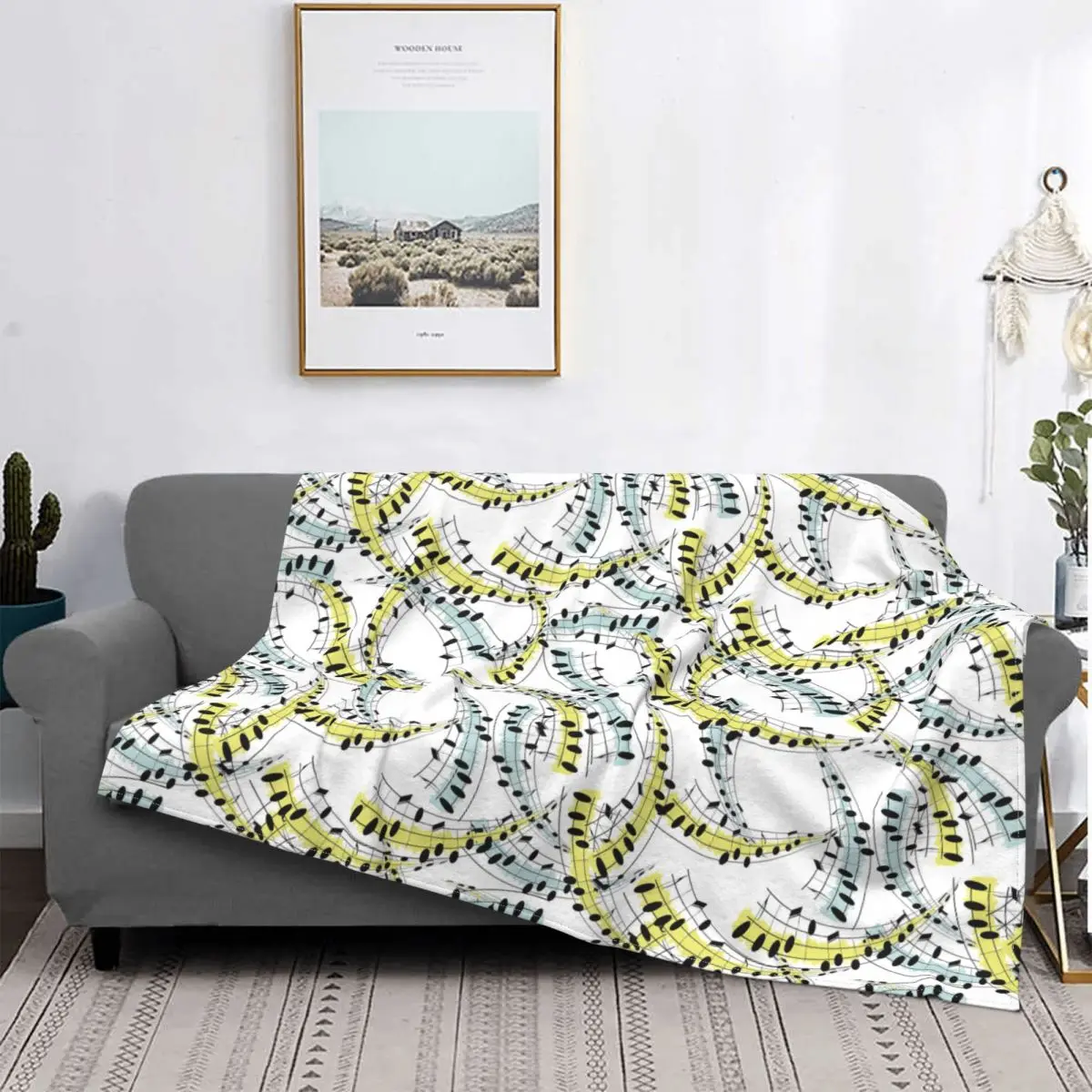 

Cheerful Pattern Of Music Phrases Blankets Fleece Decoration Ultra-Soft Throw Blankets for Bedding Bedroom Plush Thin Quilt