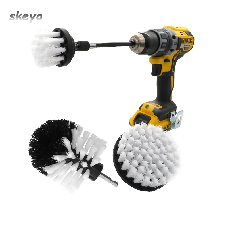 

3Pcs/Set Drill Power Scrub Clean Drill Brush Electric Drill Brush Kit with Extension for Cleaning Car Seat Carpet Upholstery