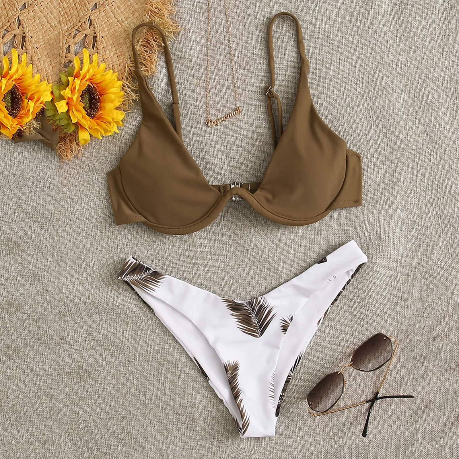 

Женский купальник с принтом листьев, эффект пуш-ап