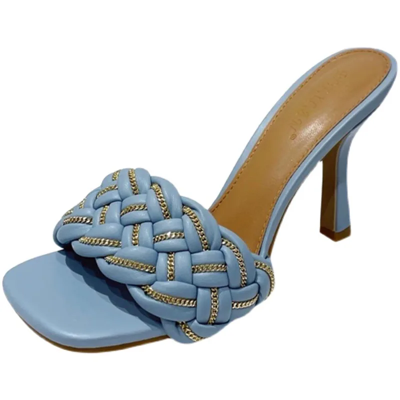 

Shoes Women Female Slippers Beige Heeled Sandals Shallow Soft 2021 Black Lace-Up Fabric Basic Solid Casual Slip-On Microfiber R