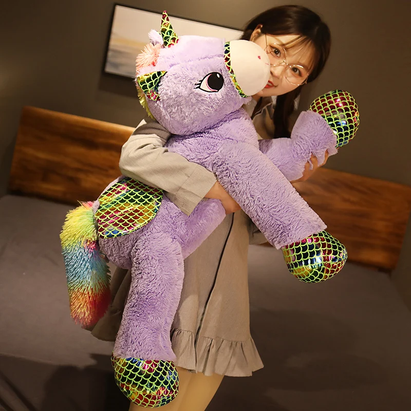 

90cm New Arrive Giant Soft Plush Simulation Unicorn Plush Doll Stuffed Horse Plush Animal Toy Funny Doll for Lover Children
