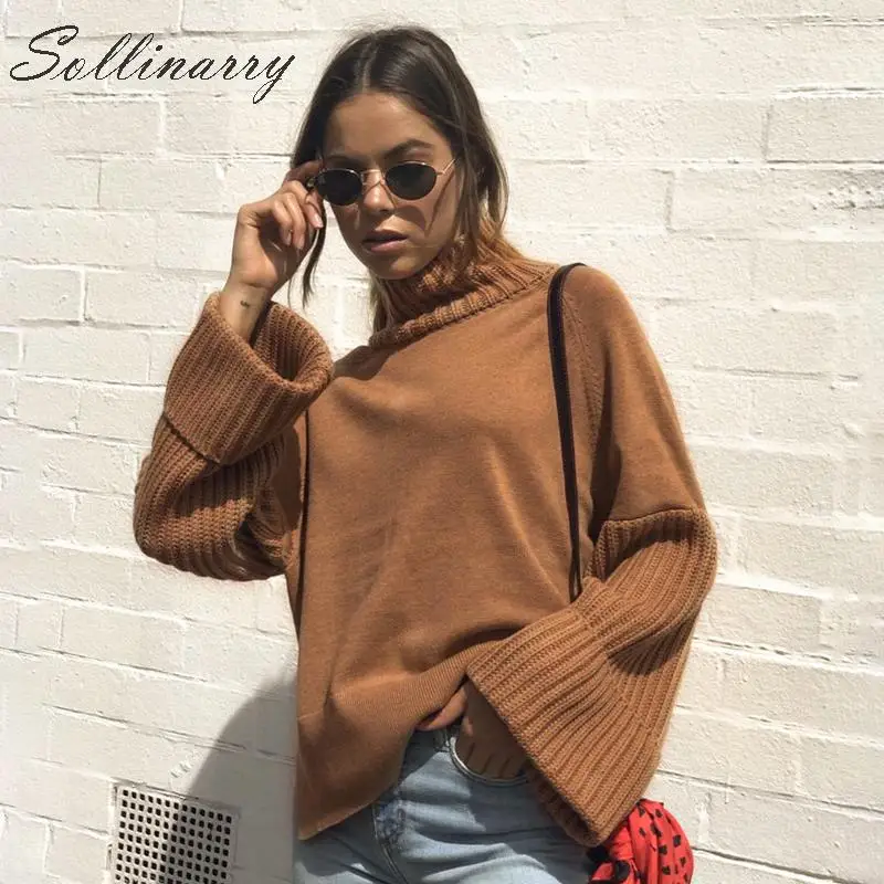 Sollinarry Сплит Водолазка Свитера Пуловеры женские 2019 трикотажные топы свитер