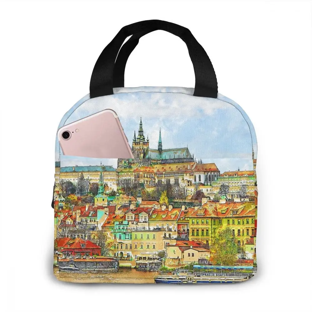 

Prague Czech Republic Tourism Lunch Bag Portable Insulated Thermal Cooler Bento Lunch Box Tote Picnic Storage Bag Pouch