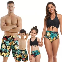 2022 family matching swimwear leaf mother daughter bikini swimsuits quick try father son swim shorts mommy and me beach clothes