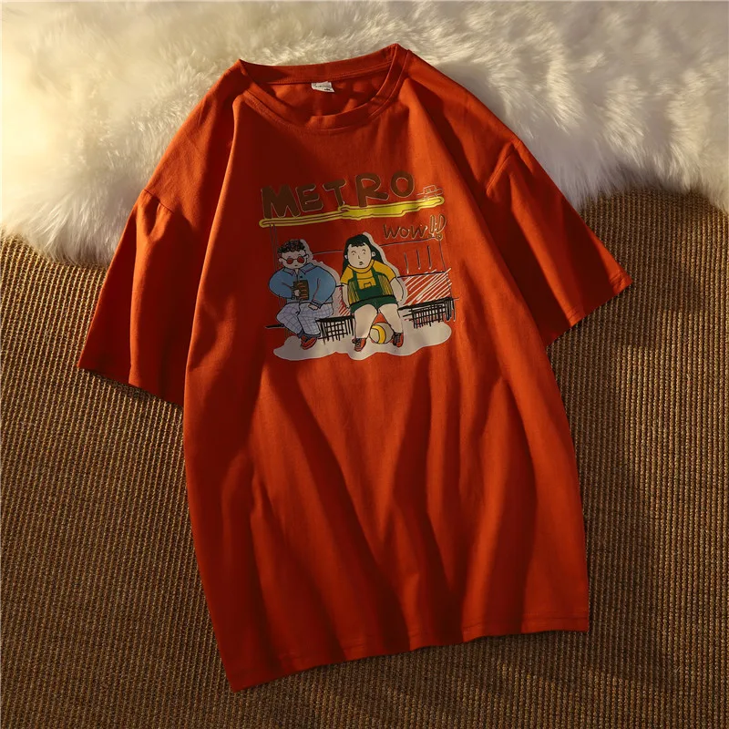 

Japanese Vintage Cotton Short Sleeve T-shirt Women's Summer 2021 Loose Korean Ins Harajuku Style Chic Hong Kong