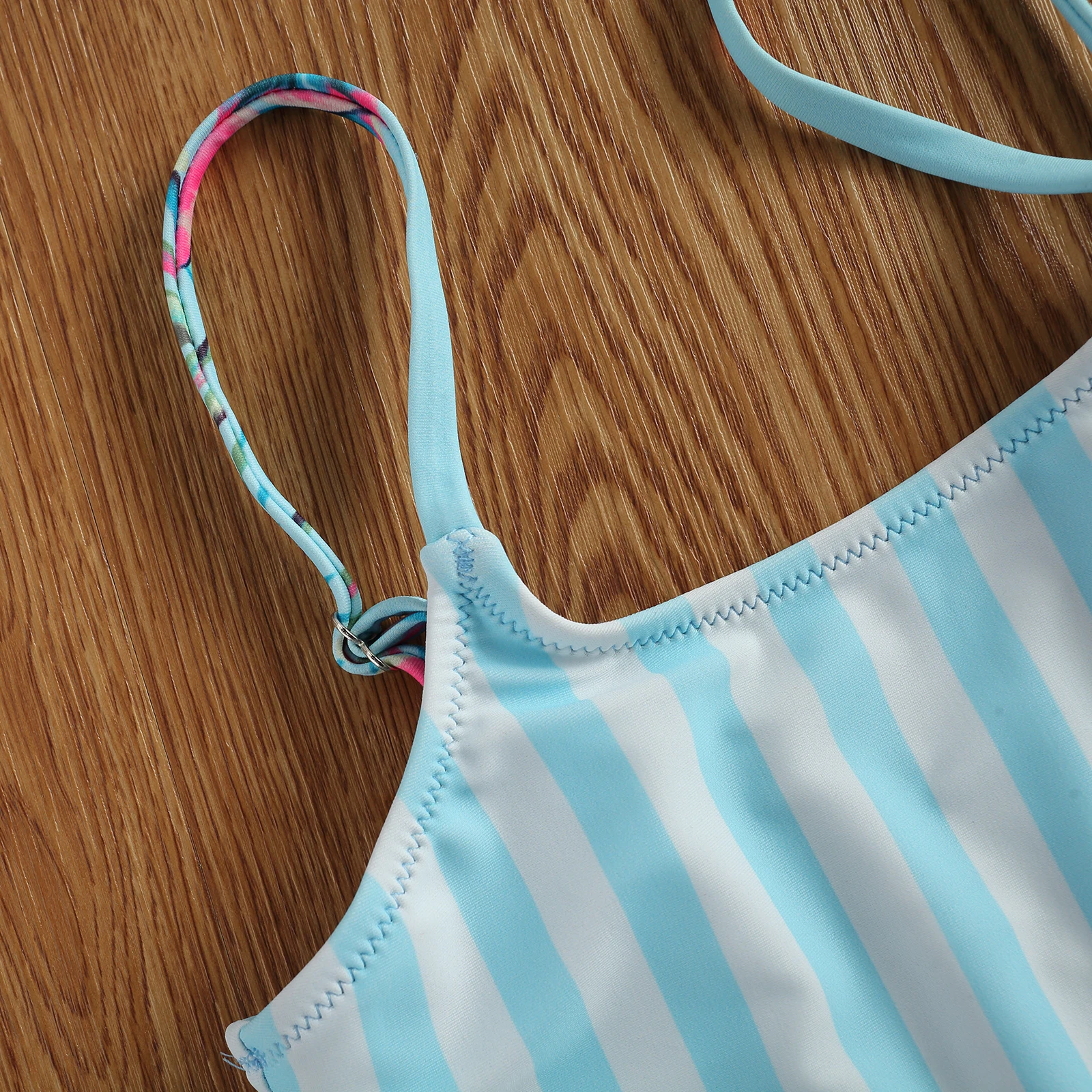 

Baby Girls One-piece Swimsuit, Sexy Stripe Flower Pattern Cross Spaghetti Strap Hollow Out Swimwear