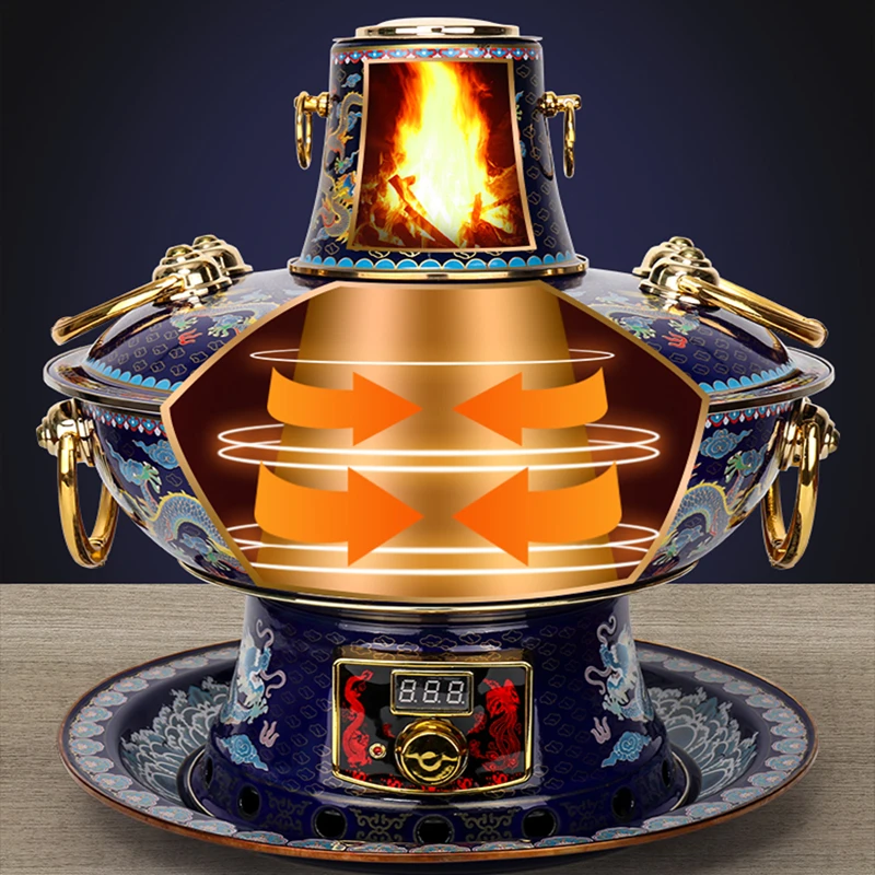 

Hot pot household electric carbon dual-purpose pure copper fire boiler charcoal plug-in old-fashioned mutton enamel copper pot