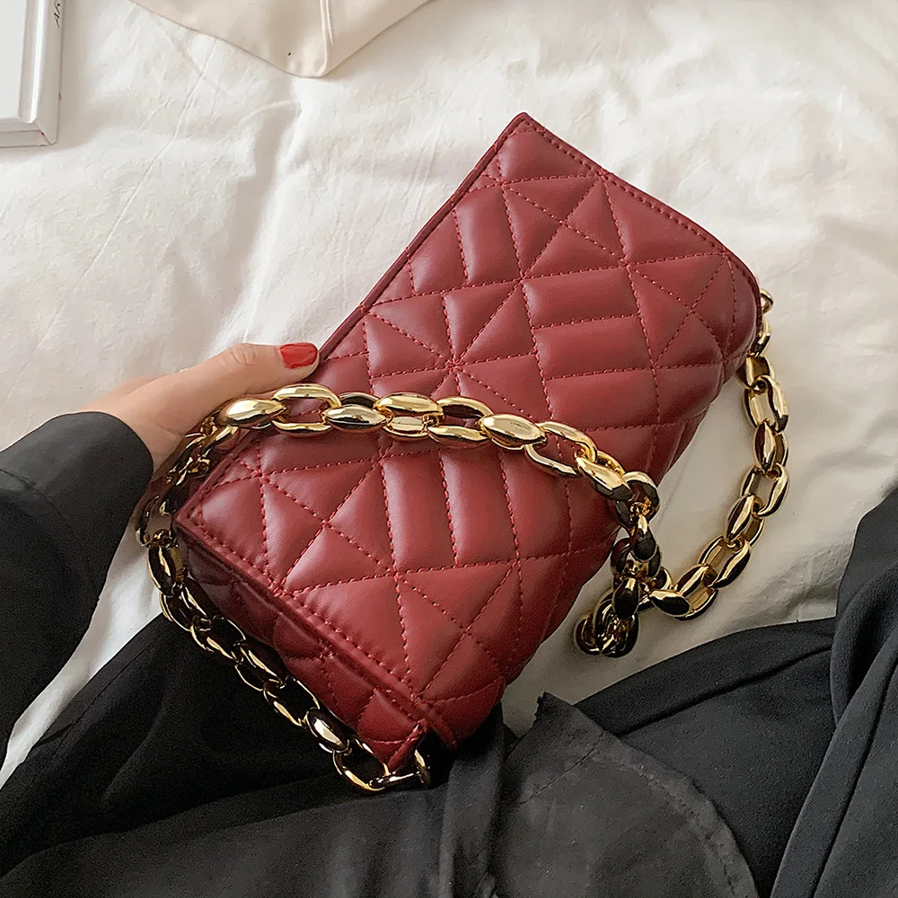 

Stone pat Thick Chain Design New Small PU Leather Flap Underarm Baguette Bags For Women 2021 Summer Lady Shoulder Handbag Female