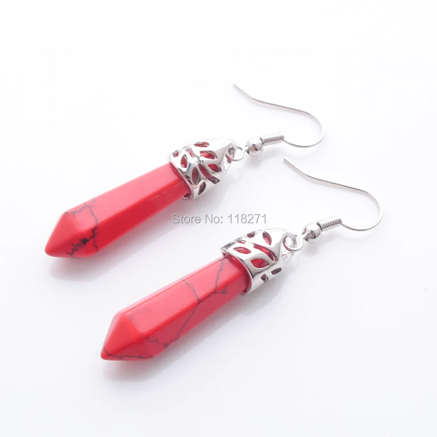 WOJIAER модные Шестигранная Призма серьги Красный говлита натурального