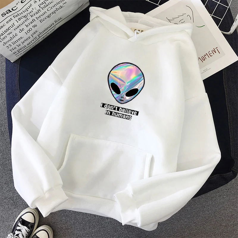 

oversized women Sweatshirt Kawaii Hoodies PrintI don't believe in humans Anime alien Hoody Full Sleeve Pullovers tops clothes
