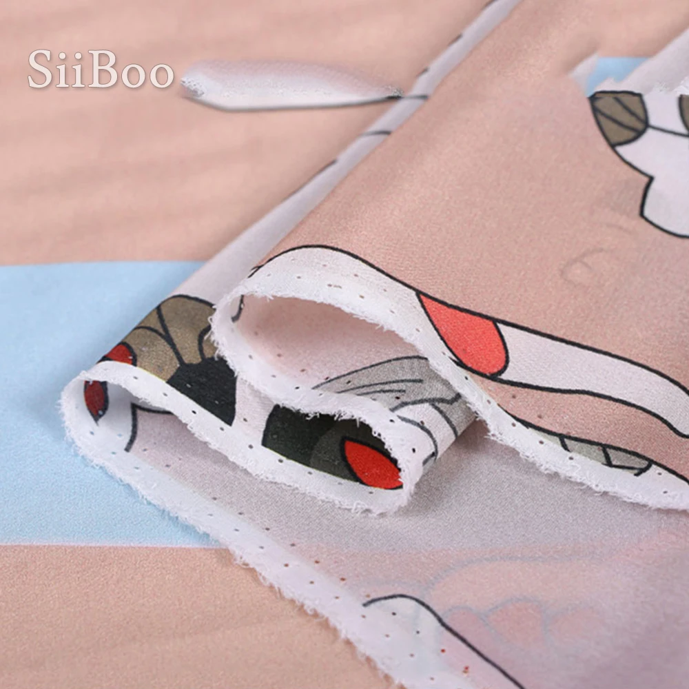 

Blue pink floral dot print 100% silk crepe de chine fabric apparel for summer dress natural silk tissu fabrc telas 16mm SP5174