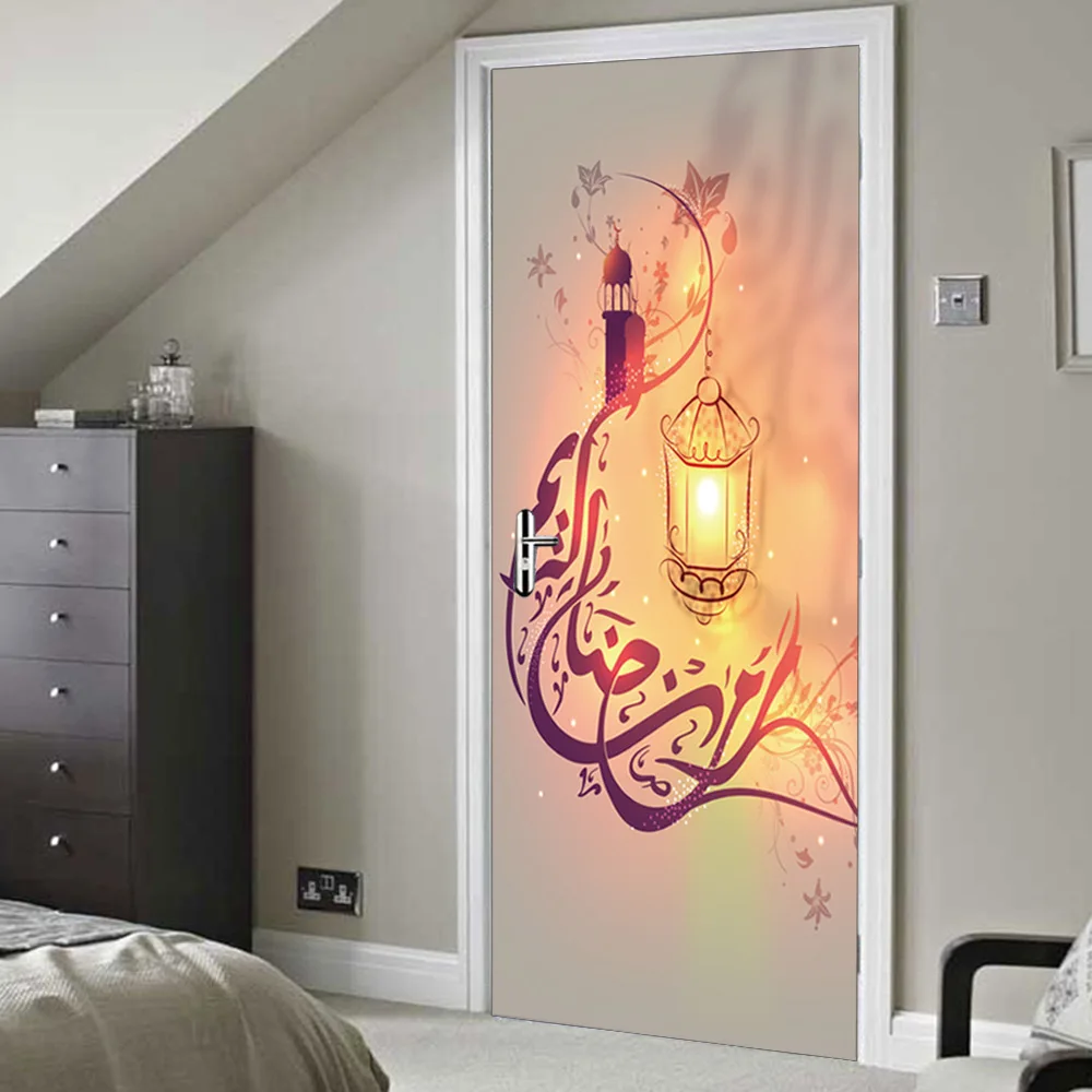 Muslim Holiday Layout Creative Door Stickers Personality Wooden Home Decoration Wall Self-adhesive Waterproof | Дом и сад