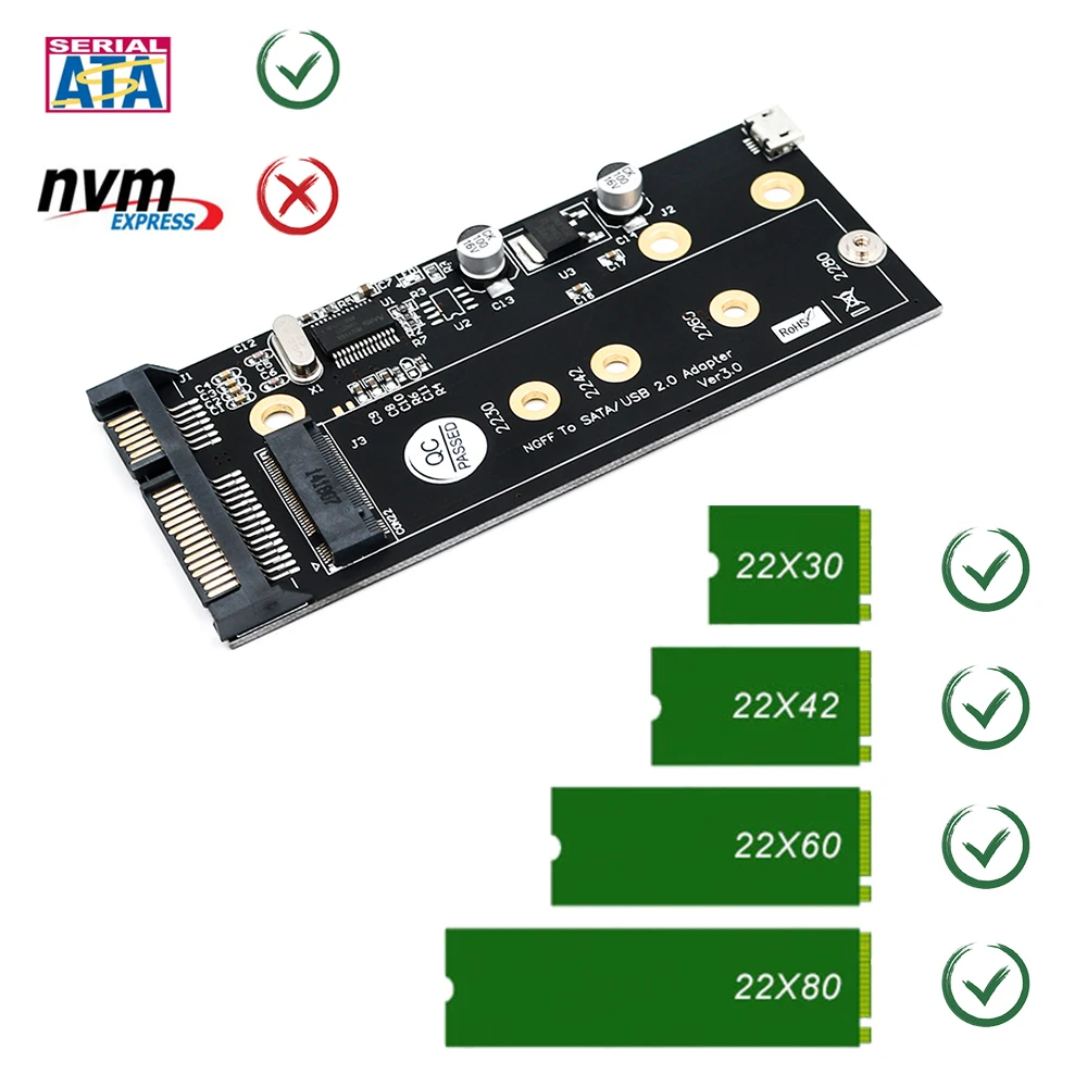 

NGFF M.2 KEY B to SATA 2.5 with USB 2.0 and 3.5 HDD Cage Adapter