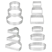 12 pcs stainless steel perforated tart rings heat resistant porous cake mousse molds non stick tower pie cake rings