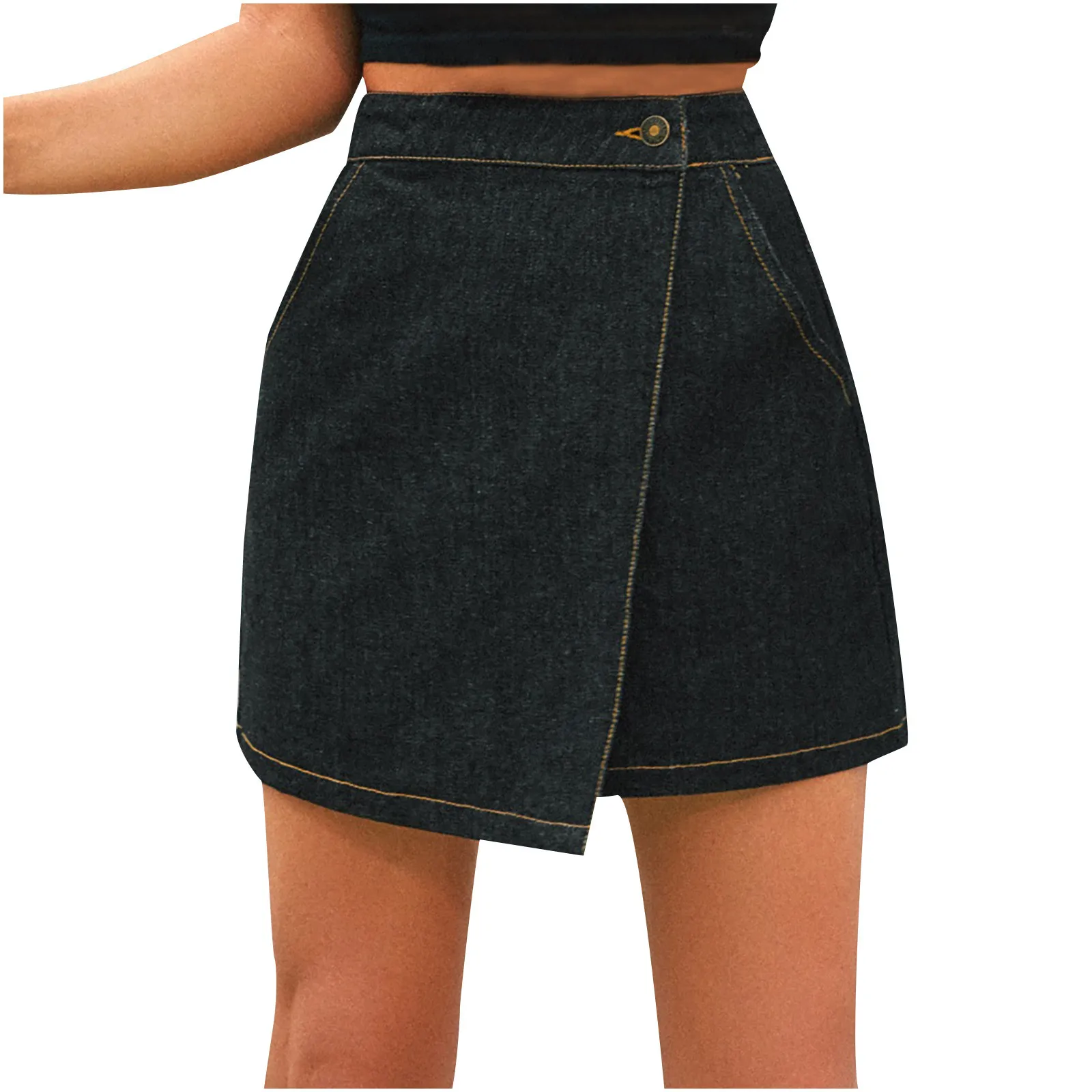 

Fashion Women Solid Brief Short Skirt Pockets High Waist Denim Casual Mini Skirt New Korean High Waist Zipper Pocket Student