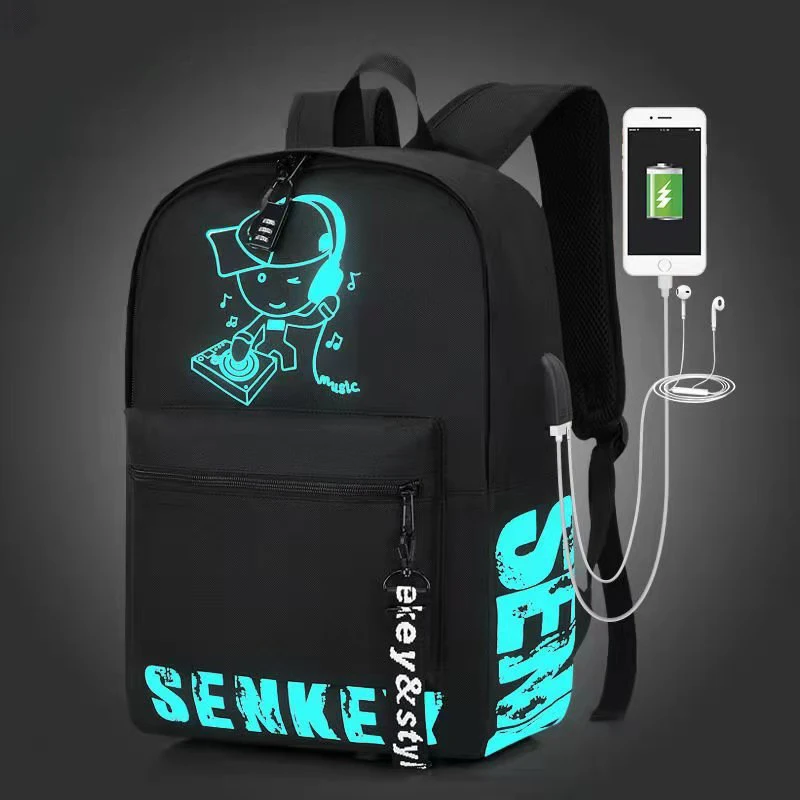Светящиеся школьные рюкзаки, рюкзак для ноутбука с USB-зарядкой и защитой от кражи для подростков 7-12 лет