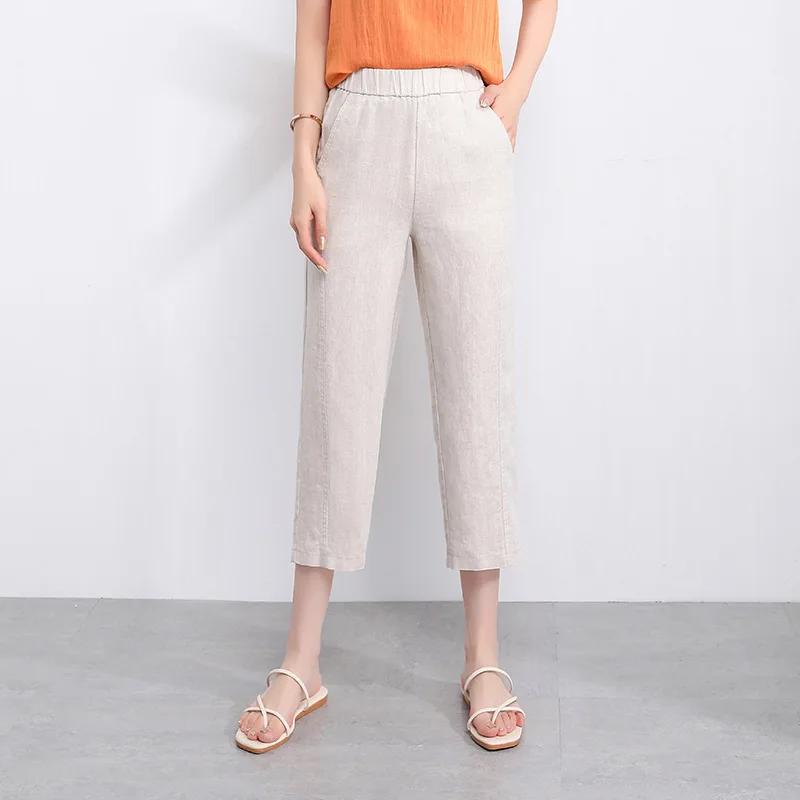

3 Colors Summer New Linen Straight Pants Women Elastic High Waist Loose Casual Wide Leg Trouser Lady Elegant Plus Size Pants 9XL