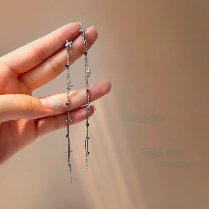 

S925 needle Trendy Jewelry Tassel Earrings Popular Design Silvery Plating Chain Long Dangle Earrings For Girl Fine Accessories