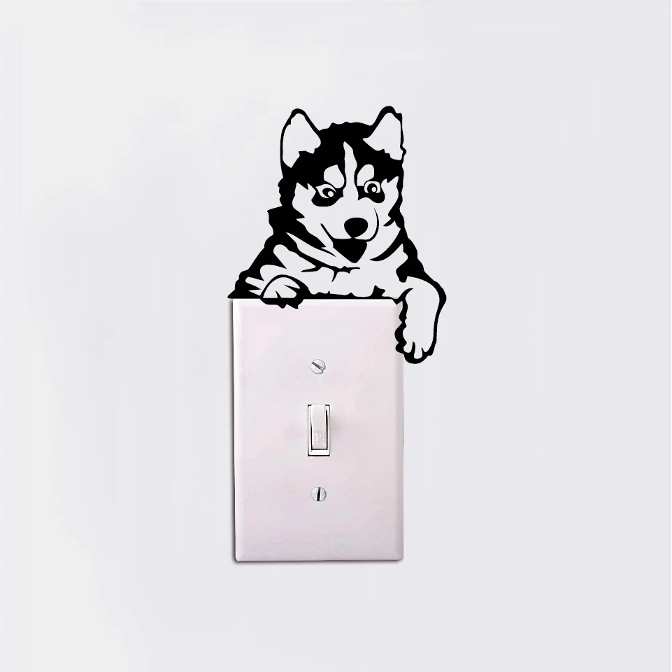 

11*13cm Creative Husky Dog Light Switch Sticker Funny computertoon Animal Vinyl Wall Stickers for Bedroom Kids Room Home Decor