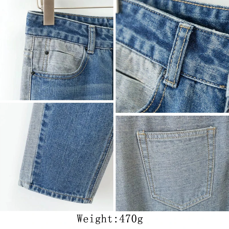 

HStar 2020 spring women casual ankle length pants zipper fly ladies straight jeans high waist spliced panelled jeans