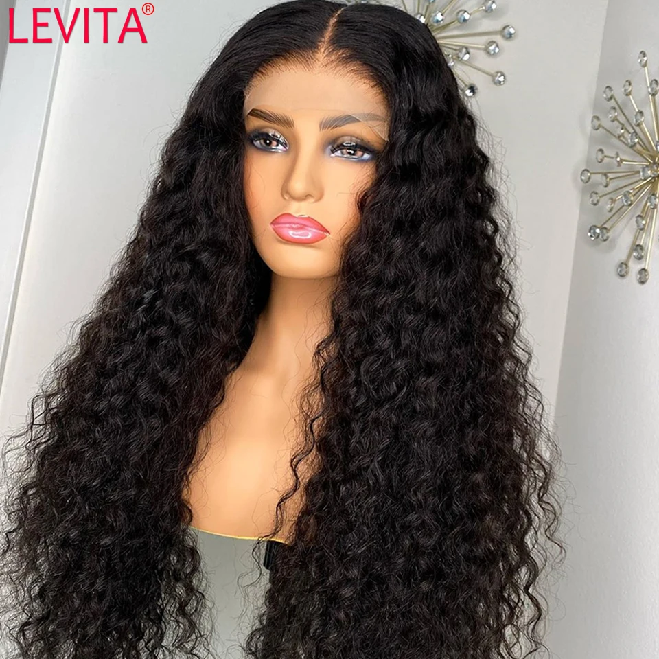 LEVITA Kinky Curly Lace Frontal Human Hair Wig Pre Plucked Lace Closure Wig Brazilian Glueless 30 Inch Lace Front Wigs For Women